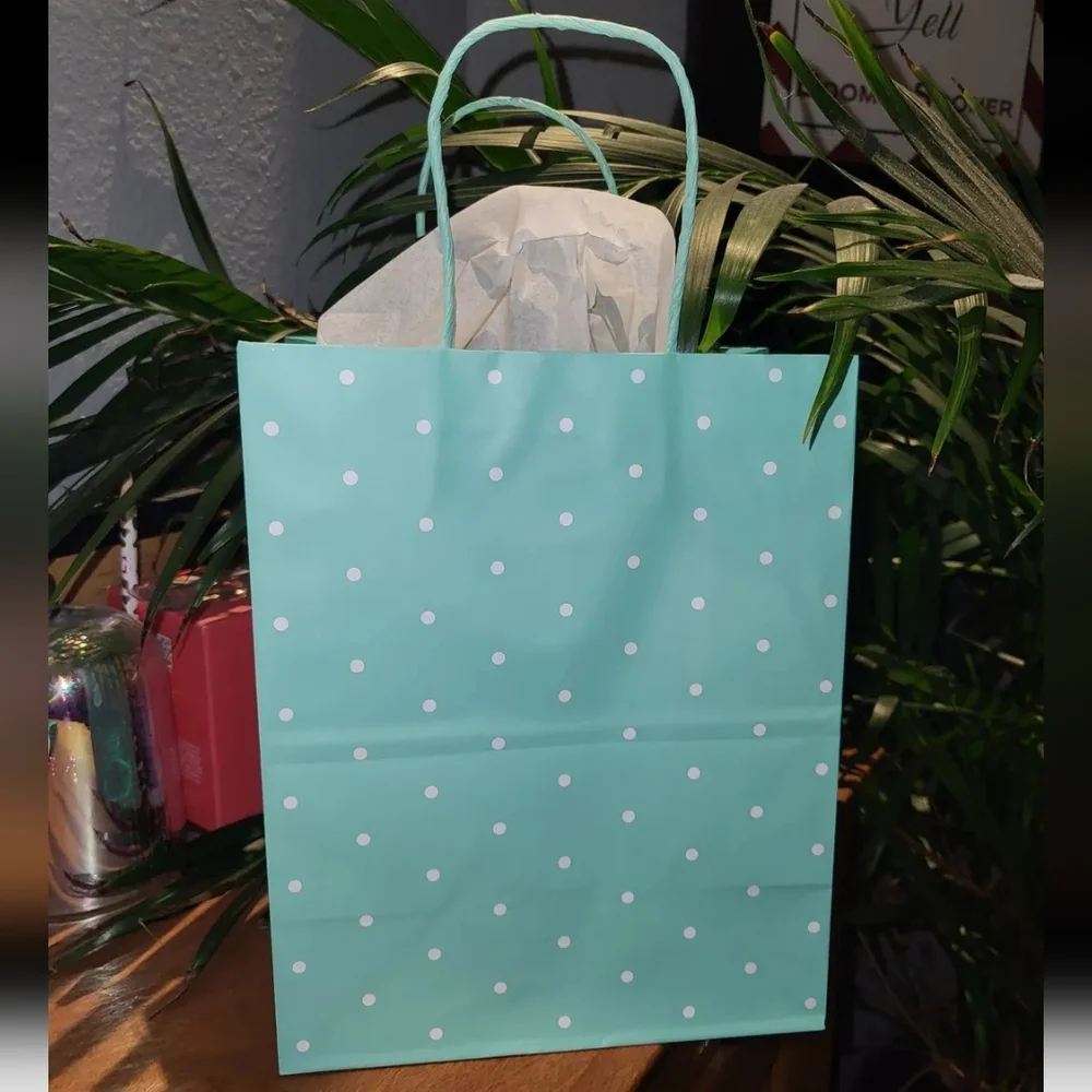 8-PACK Gift Bags NEW Mint Polkadot